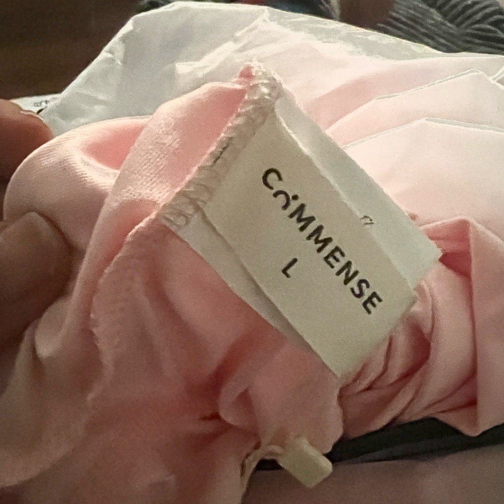Commense Solid Ruffle Hem Ruched Tube Maxi Dress. Baby Pink size Large - Picture 9 of 9